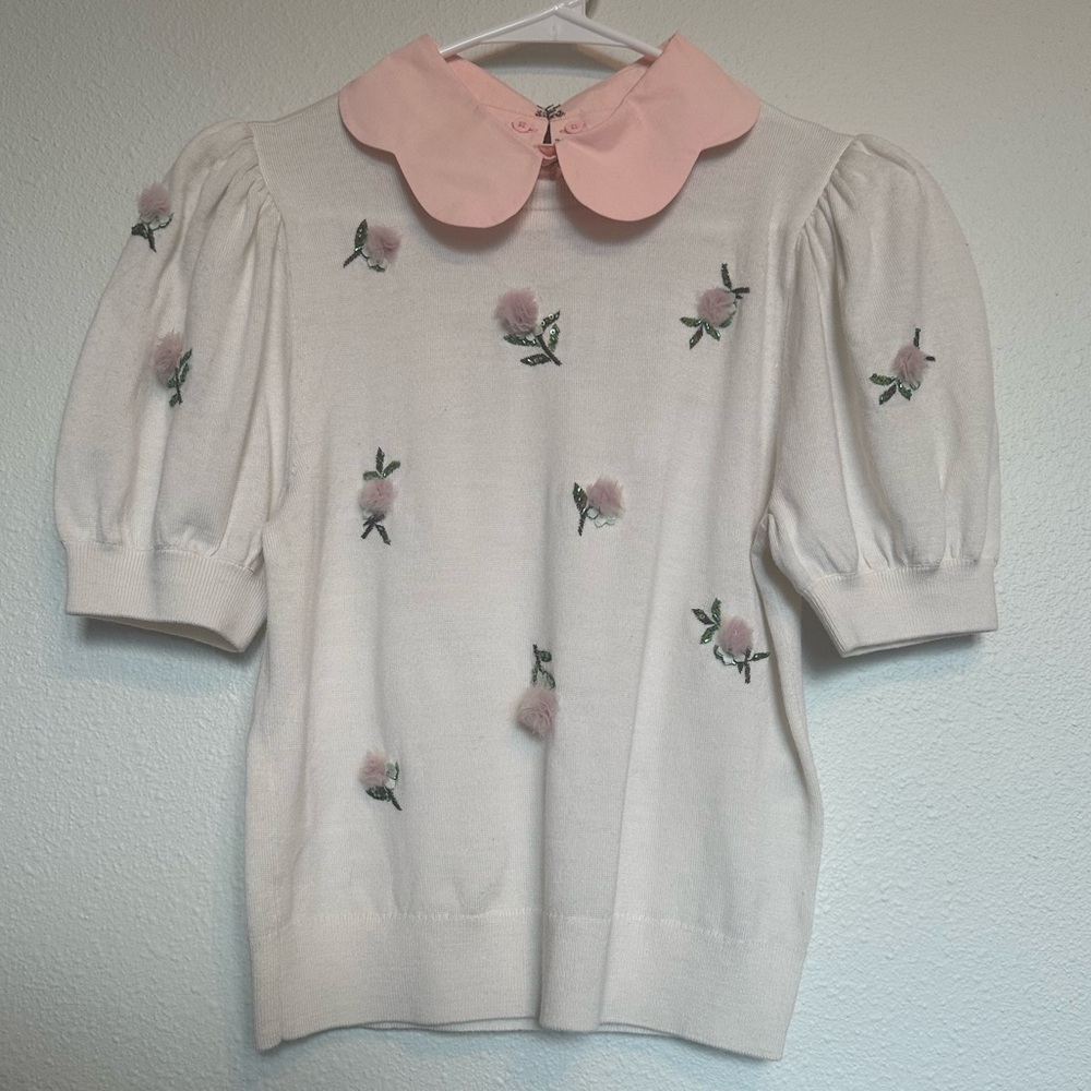 Alice + Olivia Chase Puff-Sleeve Top Size Med NWT